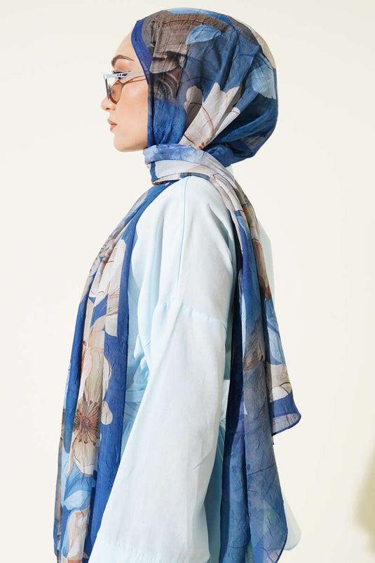 Scialle floreale in bambù blu navy