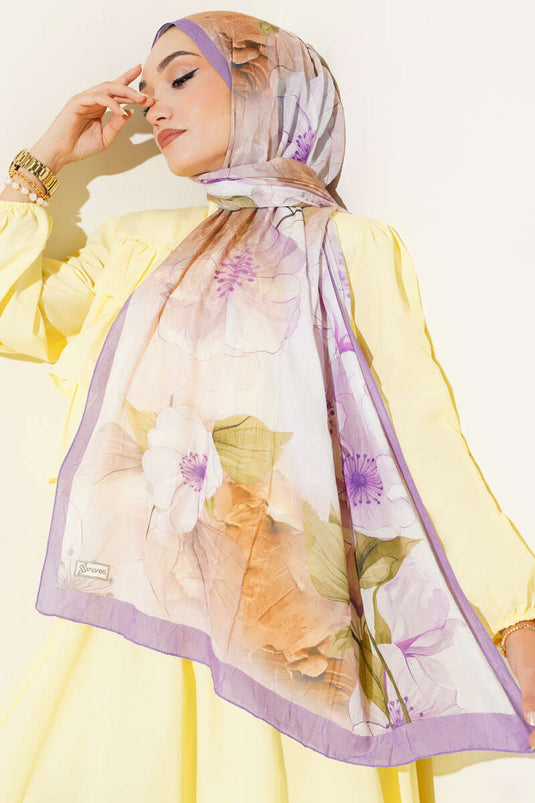 شال من الخيزران المزهر بلون أرجواني فاتح