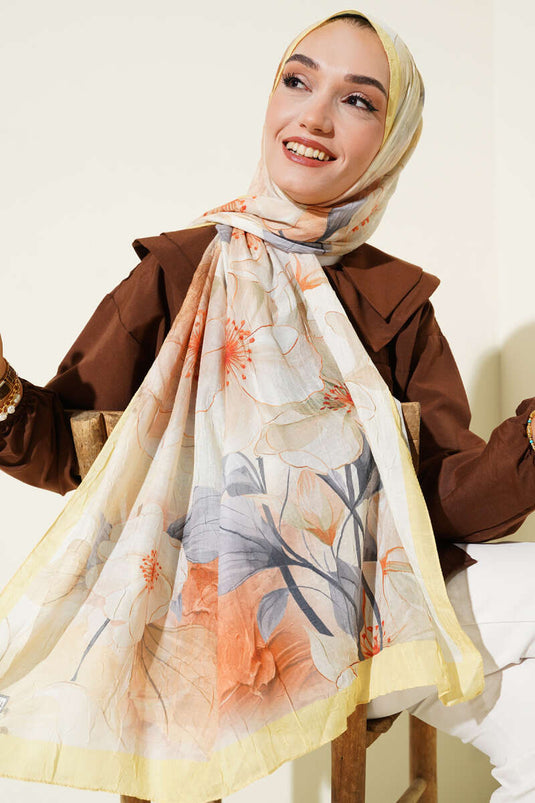 شال أصفر بنقشة زهور الخيزران