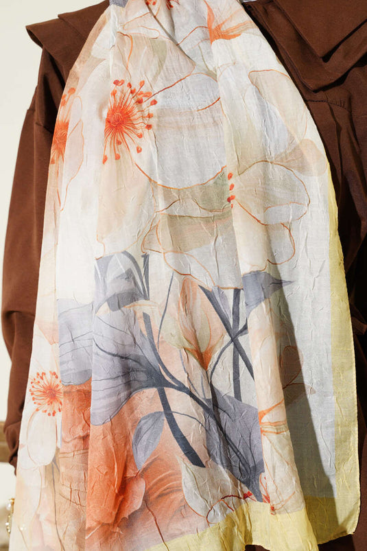 Çiçekli Bambu Kraş Şal Sarı