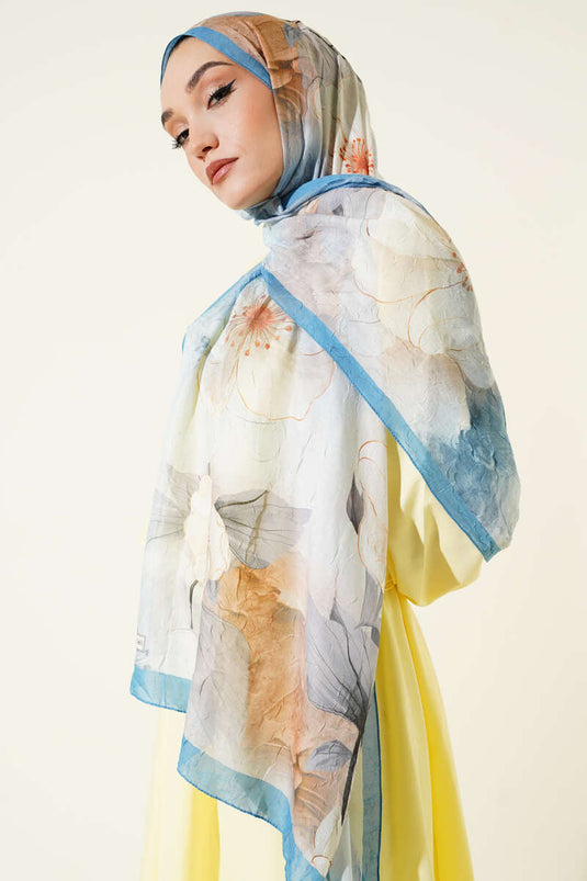 Scialle floreale in bambù blu tenue