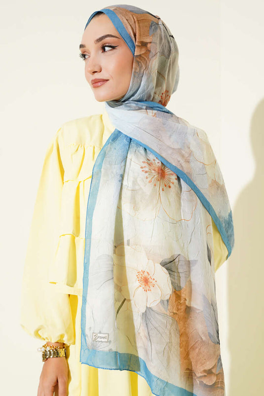 Scialle floreale in bambù blu tenue