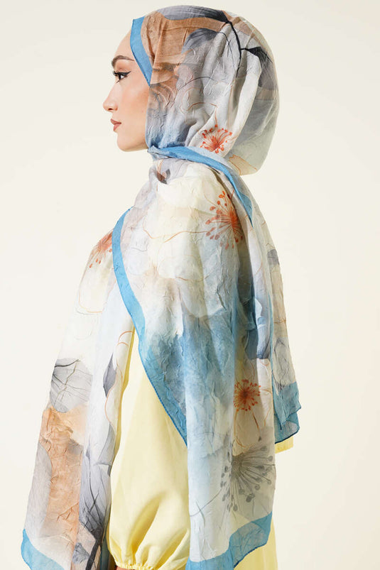 Scialle floreale in bambù blu tenue