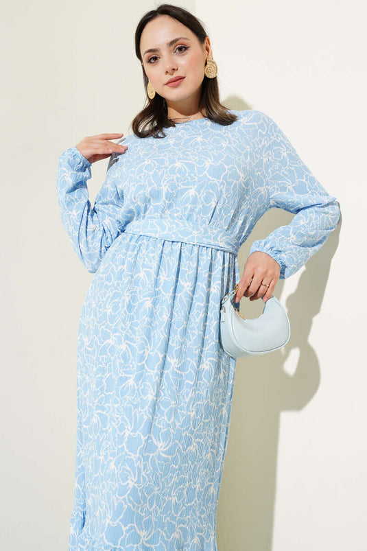 Abito in crêpe con elastico in vita floreale blu