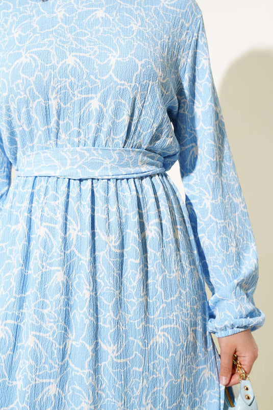 Abito in crêpe con elastico in vita floreale blu