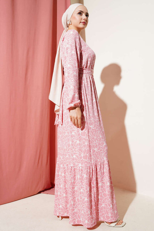 Robe en crêpe à taille élastique et motif floral Poudre