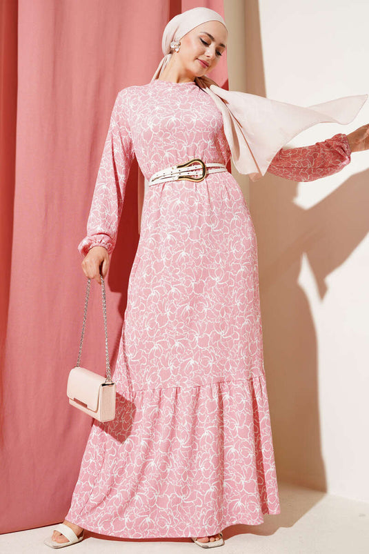 Robe en crêpe à taille élastique et motif floral Poudre