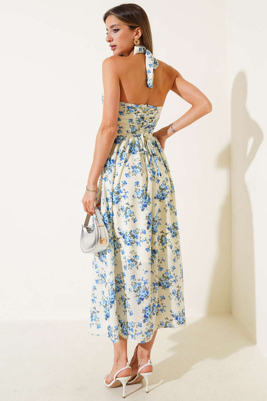 Robe dos nu fleurie bleue