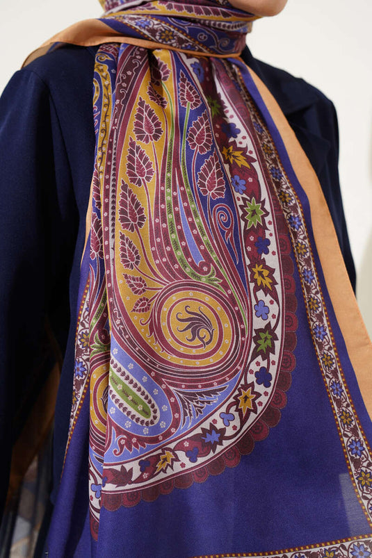 Châle à motif ethnique floral moutarde