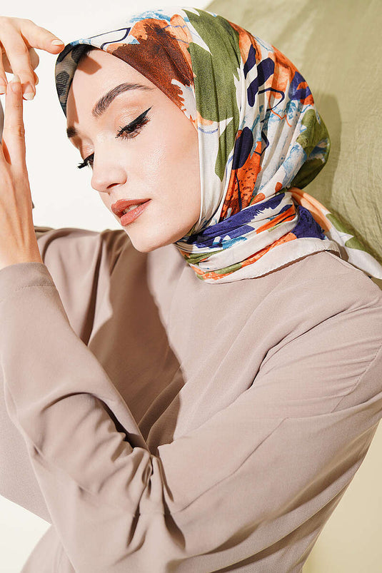 وشاح أناقة بنقشة فرشاة الأزهار باللون البيج