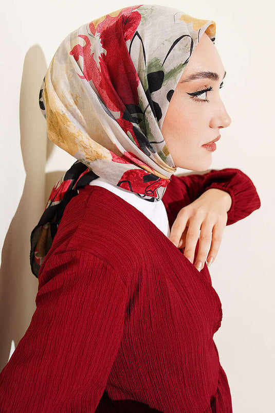 Eleganter Schal mit Blumenpinsel-Muster Schwarz Rot