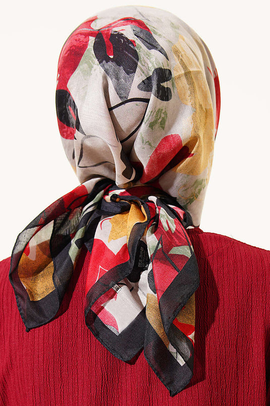 Eleganter Schal mit Blumenpinsel-Muster Schwarz Rot