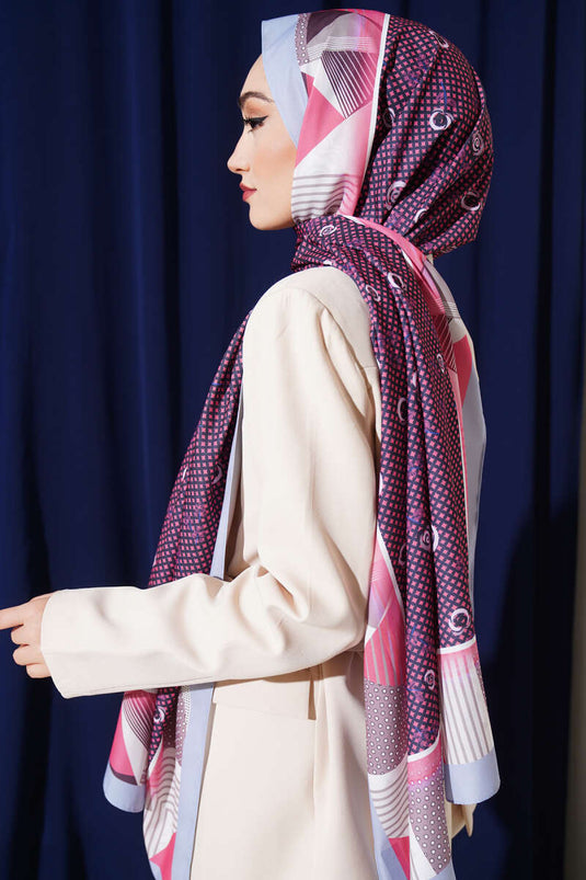 Foulard en soie de Médine à motif géométrique floral couleur vieux rose