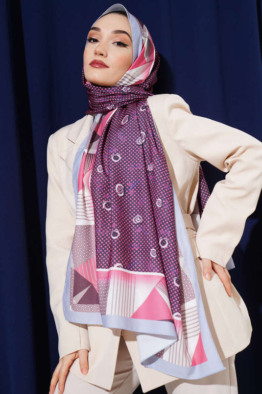 Foulard en soie de Médine à motif géométrique floral couleur vieux rose