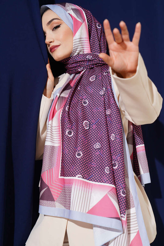 Foulard en soie de Médine à motif géométrique floral couleur vieux rose