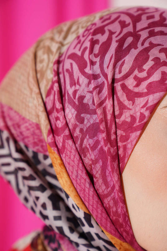 Floral Mixed Pattern Scarf Red