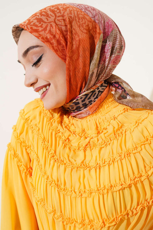 Floral Mixed Pattern Scarf Orange