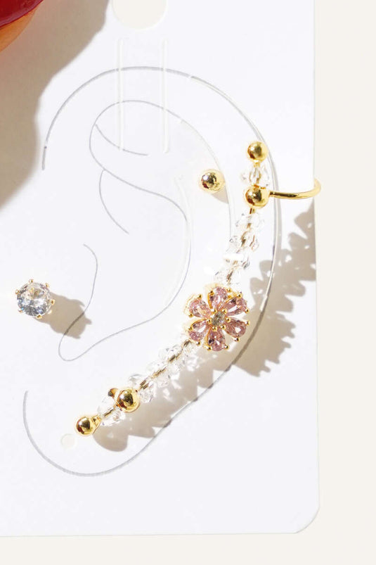 Ensemble de boucles d'oreilles en cartilage à fleurs dorées