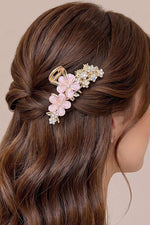 Pince à cheveux métallique fleurie rose