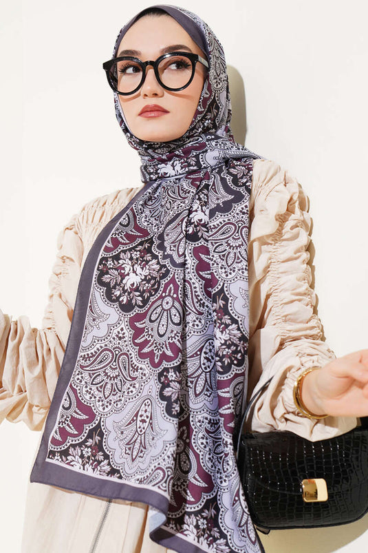 Çiçekli Motifli Soft Şal Füme