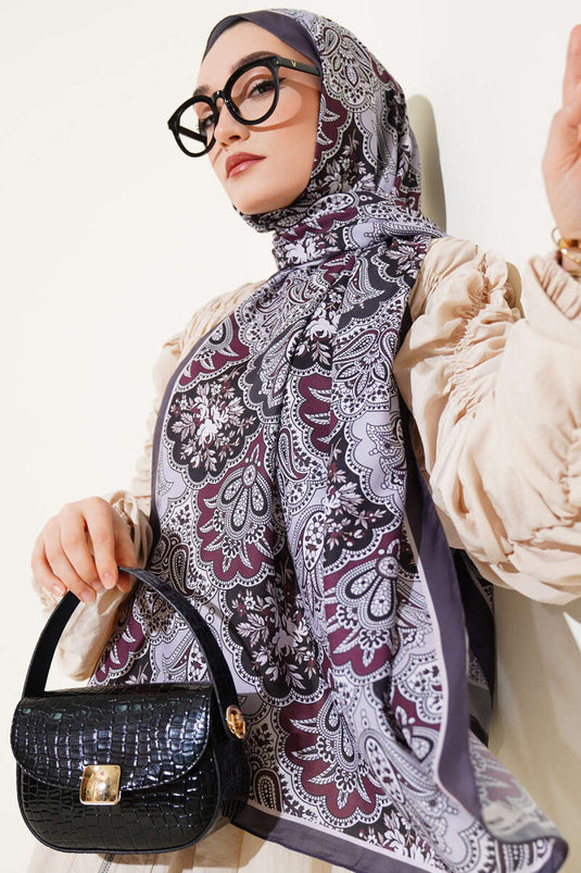 شال ناعم بنقشة زهور، رمادي دخاني