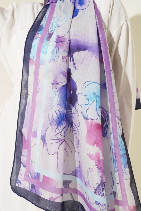 Châle violet à détail de ruban floral