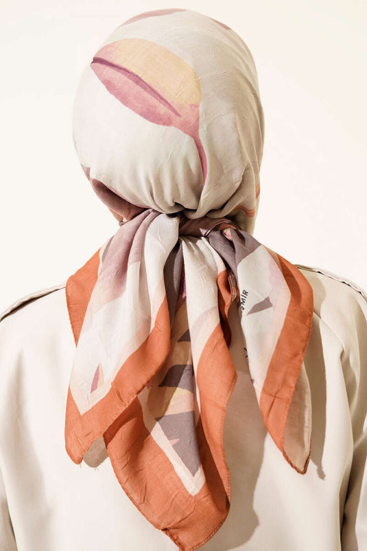 Sciarpa a righe floreali in bambù color cammello