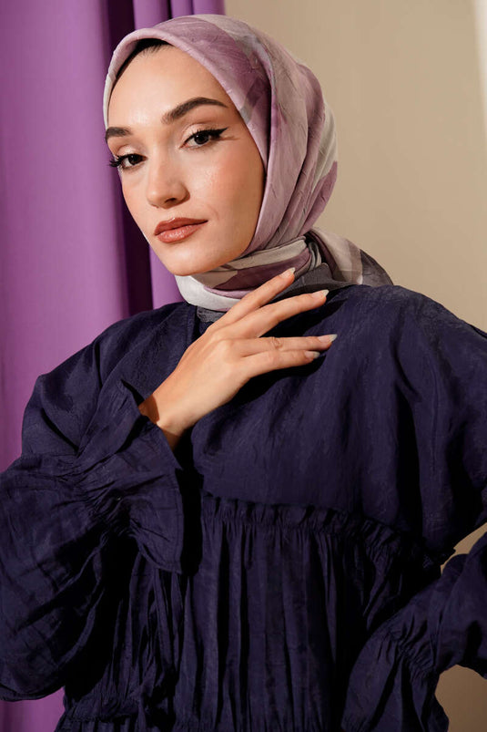 Sciarpa a righe floreali in bambù, grigio fumo