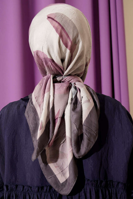 Sciarpa a righe floreali in bambù, grigio fumo