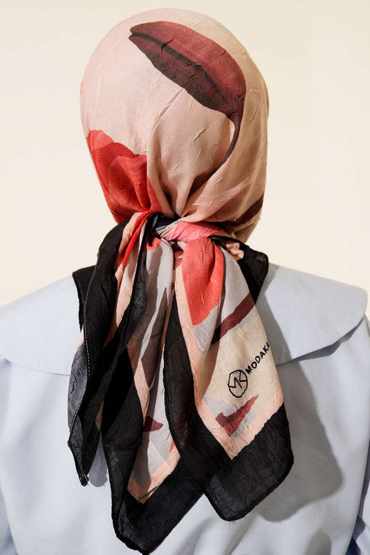 Sciarpa a righe floreali in bambù rossa