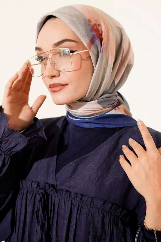 Sciarpa a righe floreali in bambù blu navy