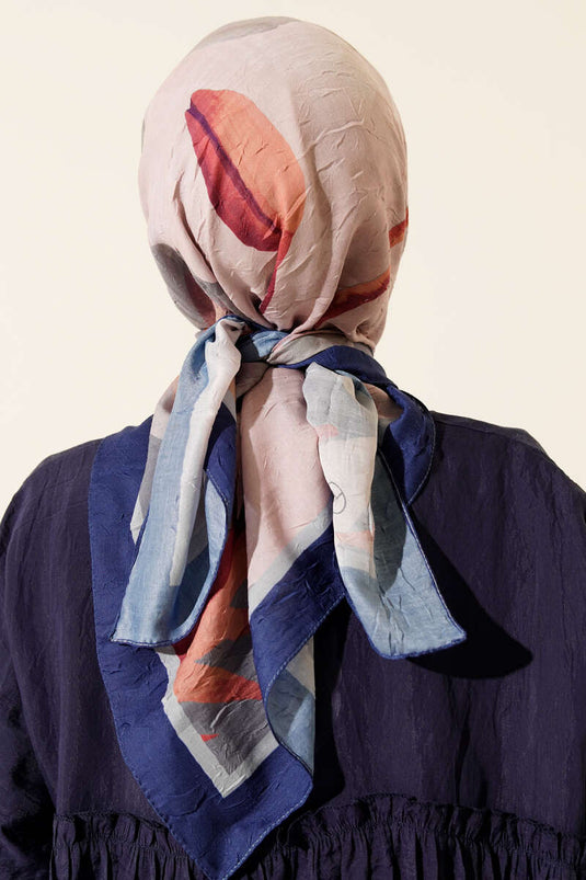 Sciarpa a righe floreali in bambù blu navy