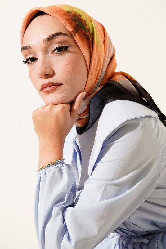 Sciarpa a righe floreali in bambù arancione