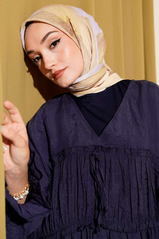 Sciarpa a righe floreali in bambù gialla