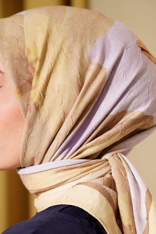 وشاح من الخيزران المخطط والمزين بالزهور، أصفر اللون