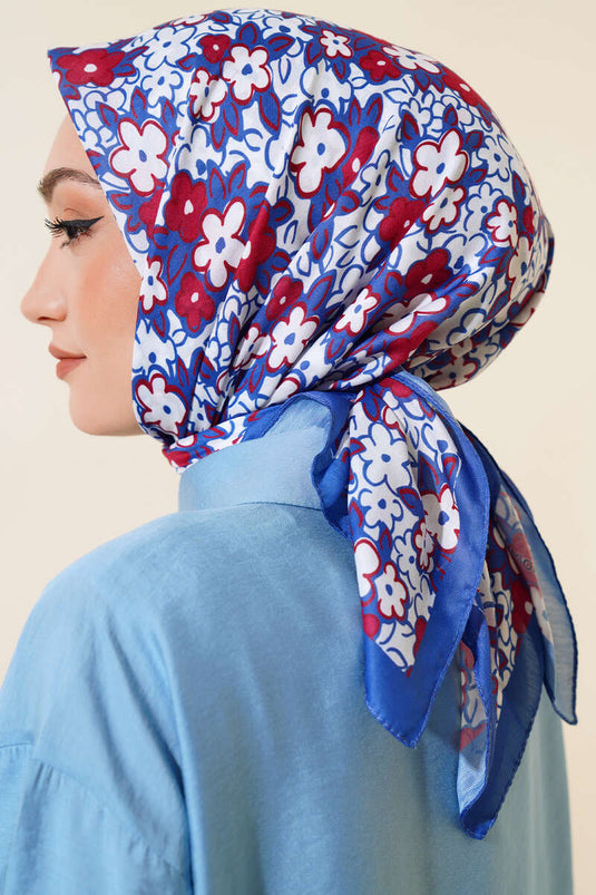 Floral Soft Cotton Scarf Blue