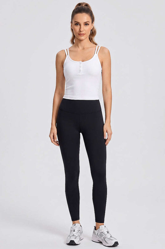 Çift Askılı Düğmeli Crop Ekru
