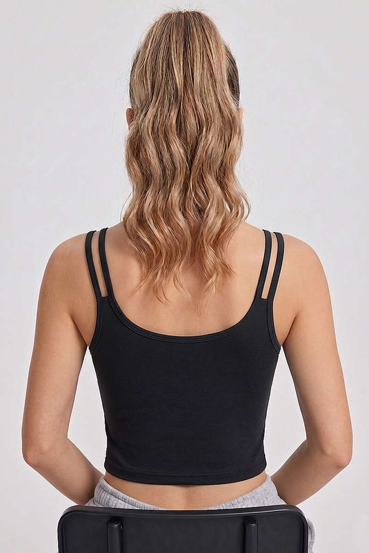Double-Strap Buttoned Black Crop Top