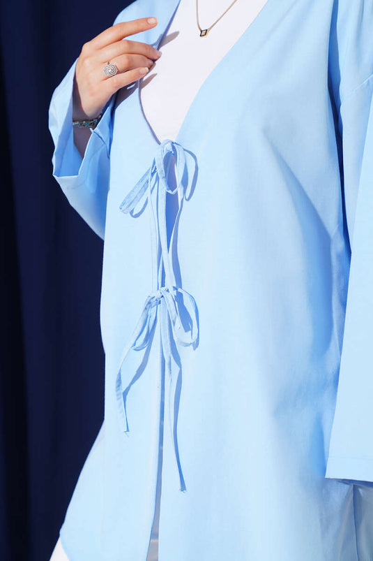 Dubbel geregen poplin kimono babyblauw