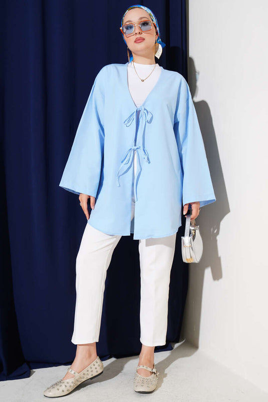 Dubbel geregen poplin kimono babyblauw