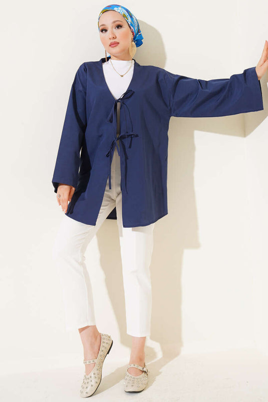 Double Laced Poplin Kimono Navy Blue