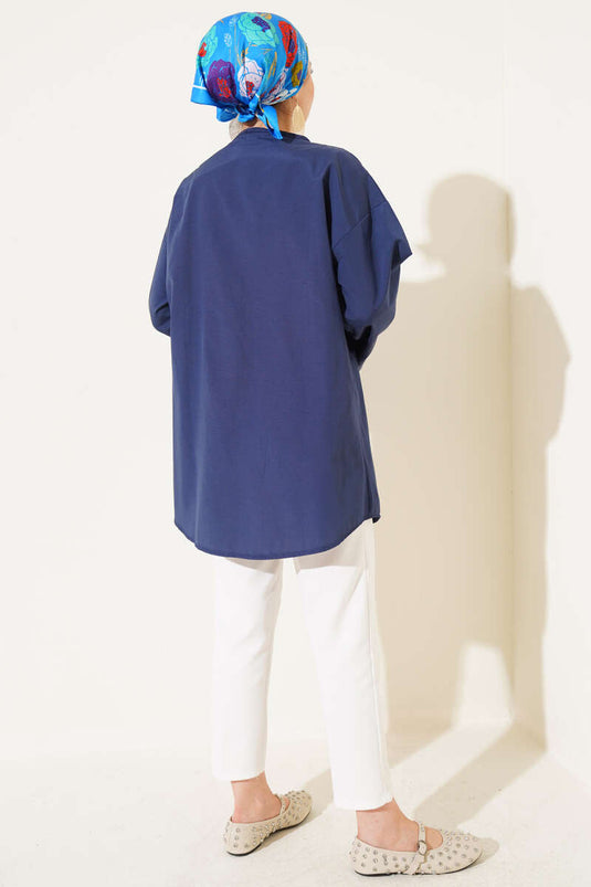 Double Laced Poplin Kimono Navy Blue