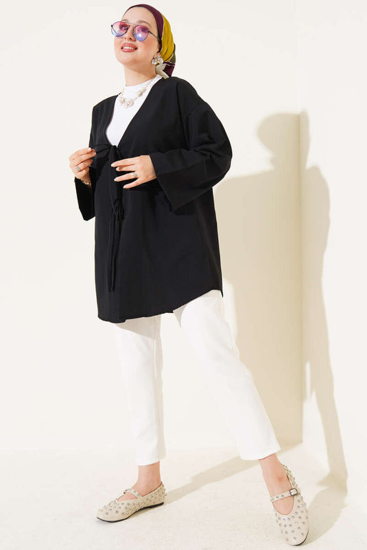 Double Laced Poplin Kimono Black