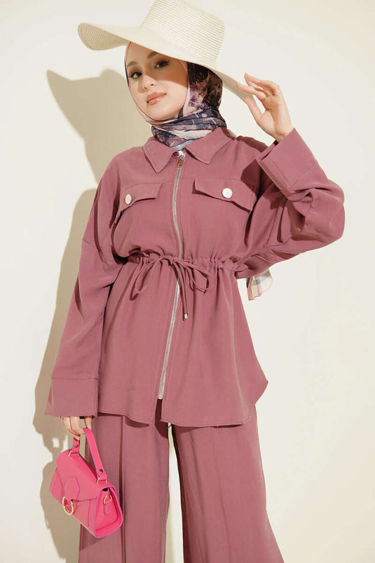 Dubbele Zak Met Klep Taille Tunnel Tencel Tweedelige Set Rozenhout
