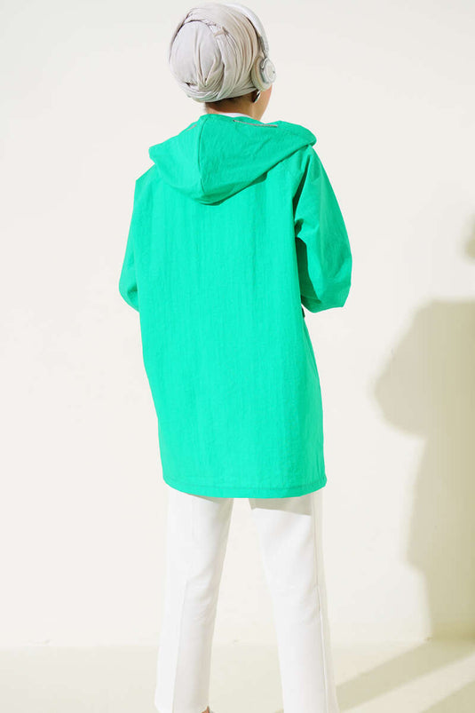 Çift Cep Kapaklı Fermuarlı Kap Neon Yeşil