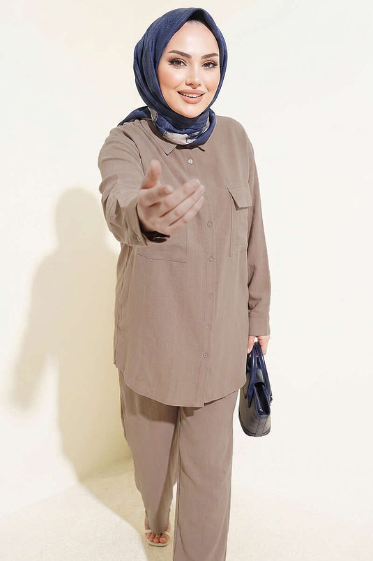 Completo Basic Due Pezzi con Tasche Beige