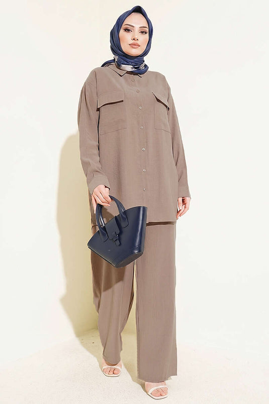 Completo Basic Due Pezzi con Tasche Beige