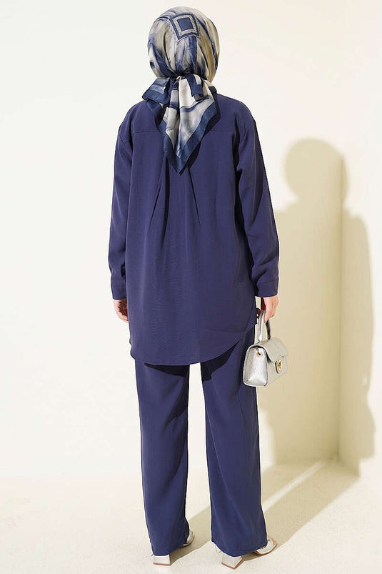 Double Pocket Basic Two-Piece Set Navy Blue