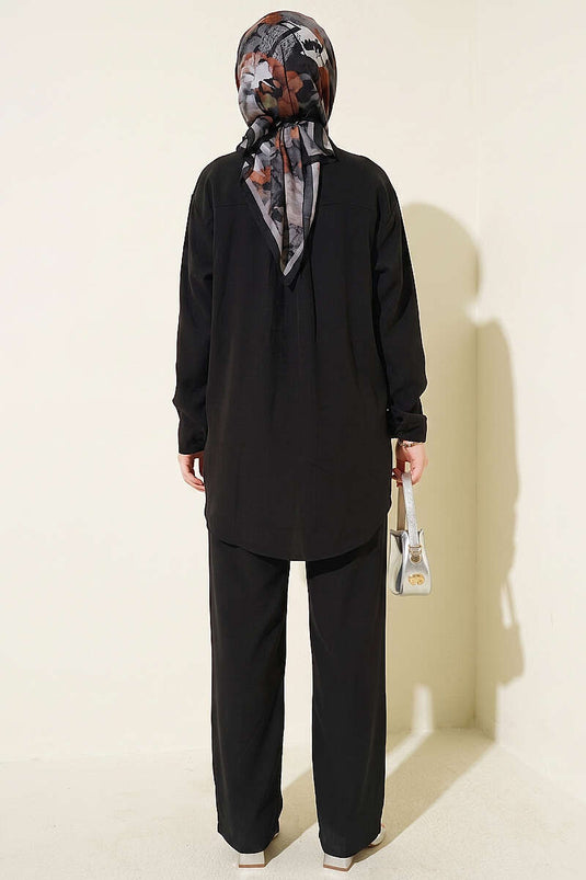 Double Pocket Basic Two-Piece Set Black