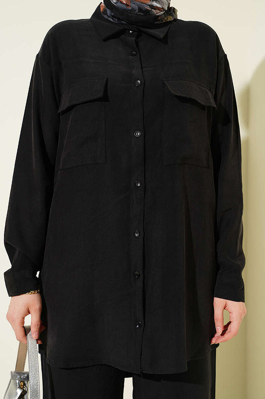 Double Pocket Basic Two-Piece Set Black